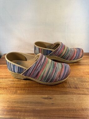 Dansko Vegan Jute Multi-Stripe Colorful Slip-on Mule Clogs Size 8
